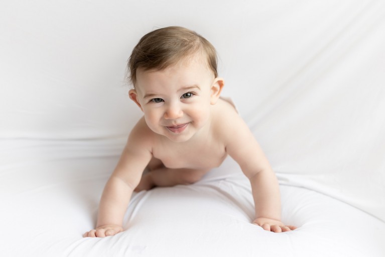 Baby milestone session of 8 month old boy