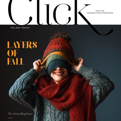 Photo of boy with multiple knit hats on cover of Click photography magazine