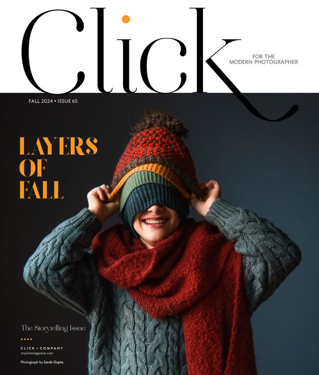 Photo of boy with multiple knit hats on cover of Click photography magazine