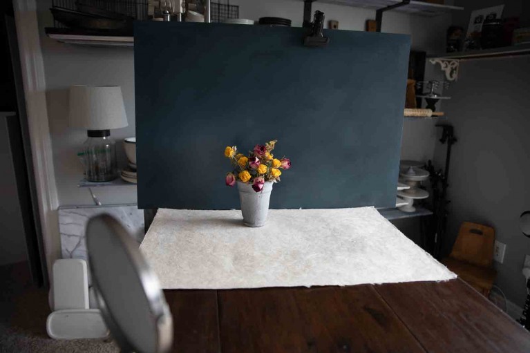 DIY photo hacks, flowers photographed with hand mirror reflector