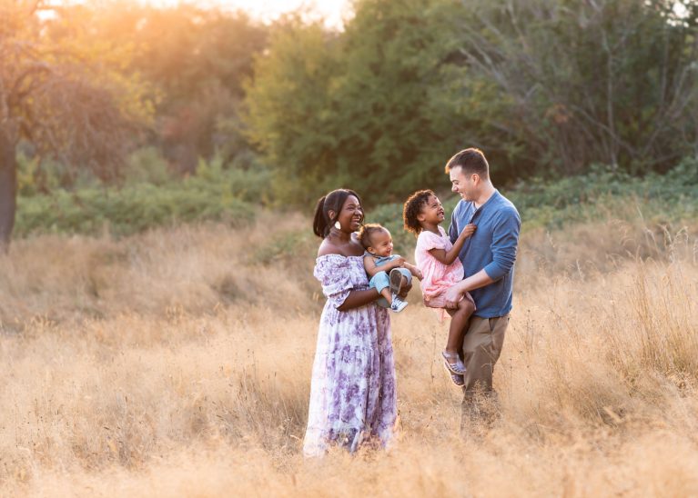 Beautiful family photo at sunset