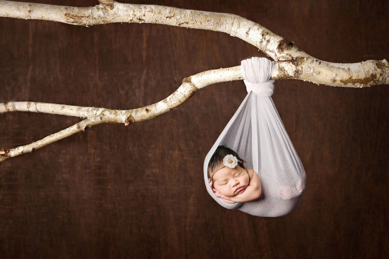 A newborn composite photo of baby in blanket