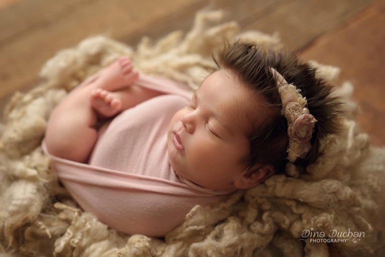 newborn studio lighting, backlit newborn in basket
