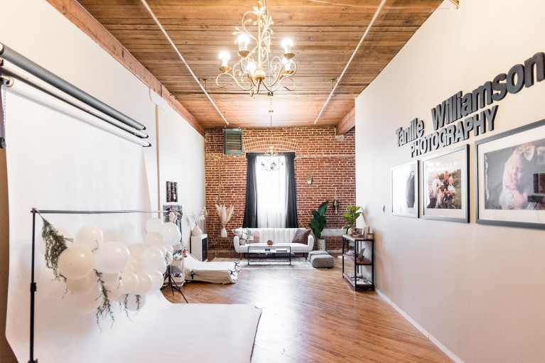 Newborn photo studio in an old warehouse