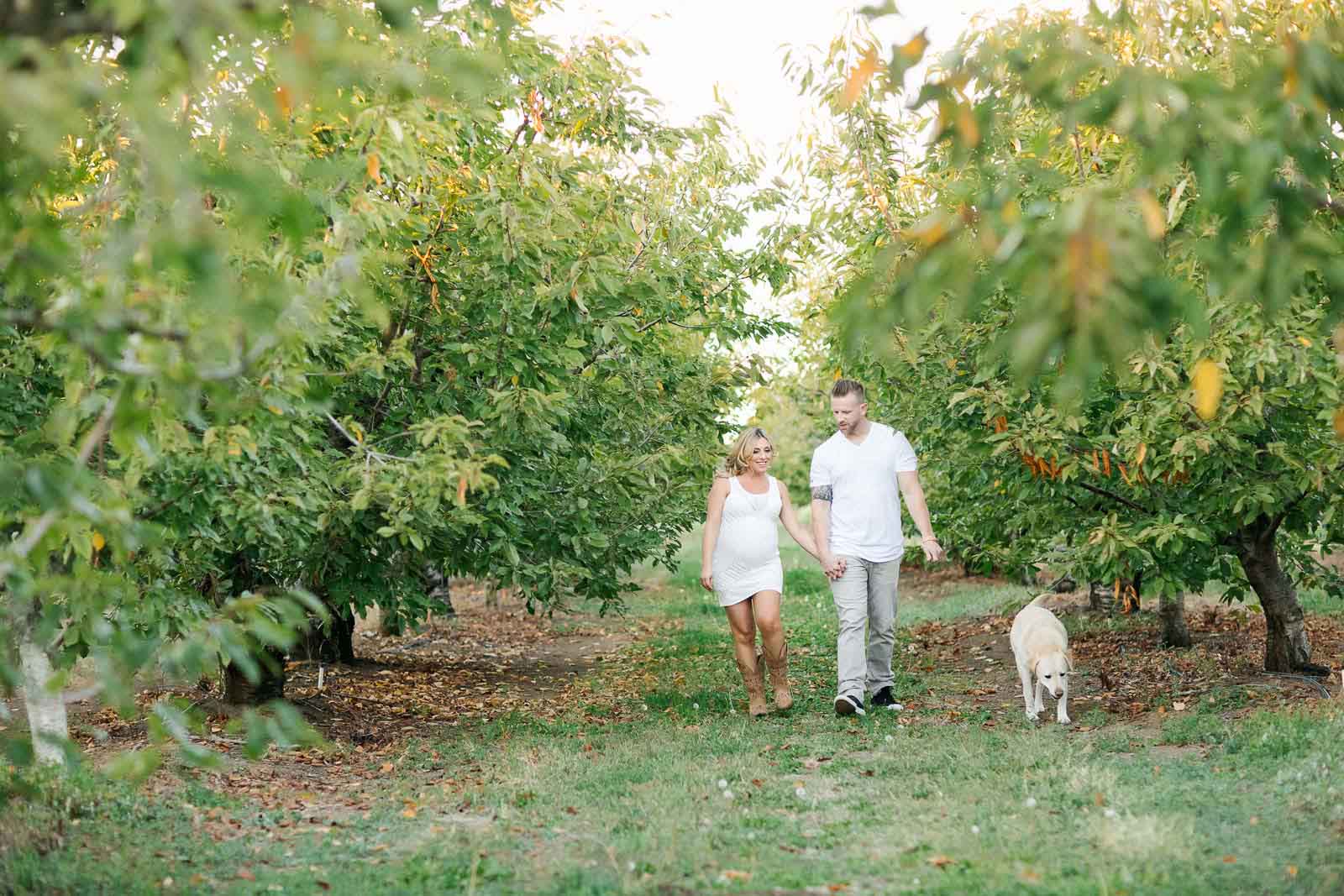 TarahPhotography-Brentwood-67miles A couple walks through an orchard in Brentwood California